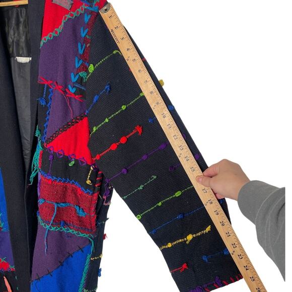 RARE! Vintage 90s COOGI Mens S Woven 3D Sweater Coat Long Duster Cardigan Black - Picture 12 of 16